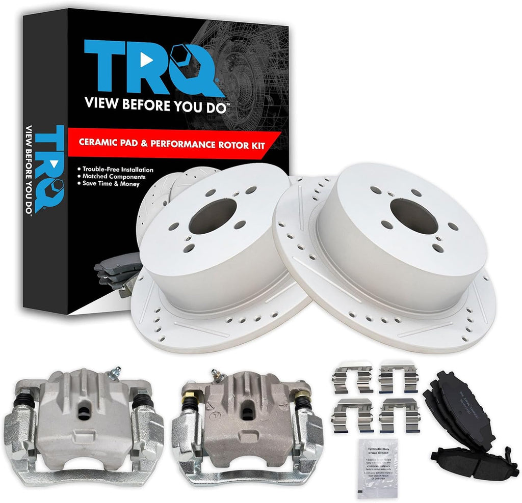 TRQ Performance Rear Brake Pad and Rotor Set Ceramic Solid G Coated Calipers Compatible with 2006-2009 Subaru Legacy Outback