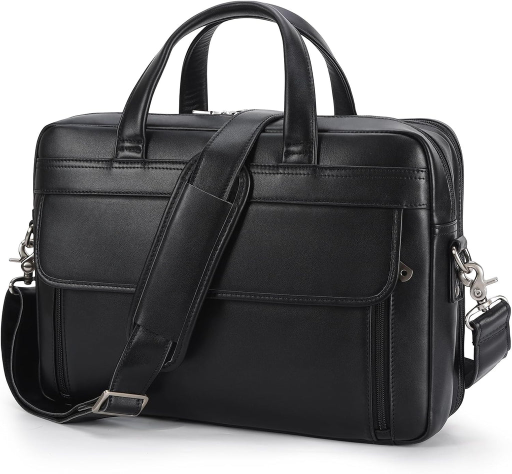 Masa Kawa Leather Briefcase for Men 15.6', 17' Laptop Computer Case Business Travel Work Messenger Cross Body Shoulder Bag