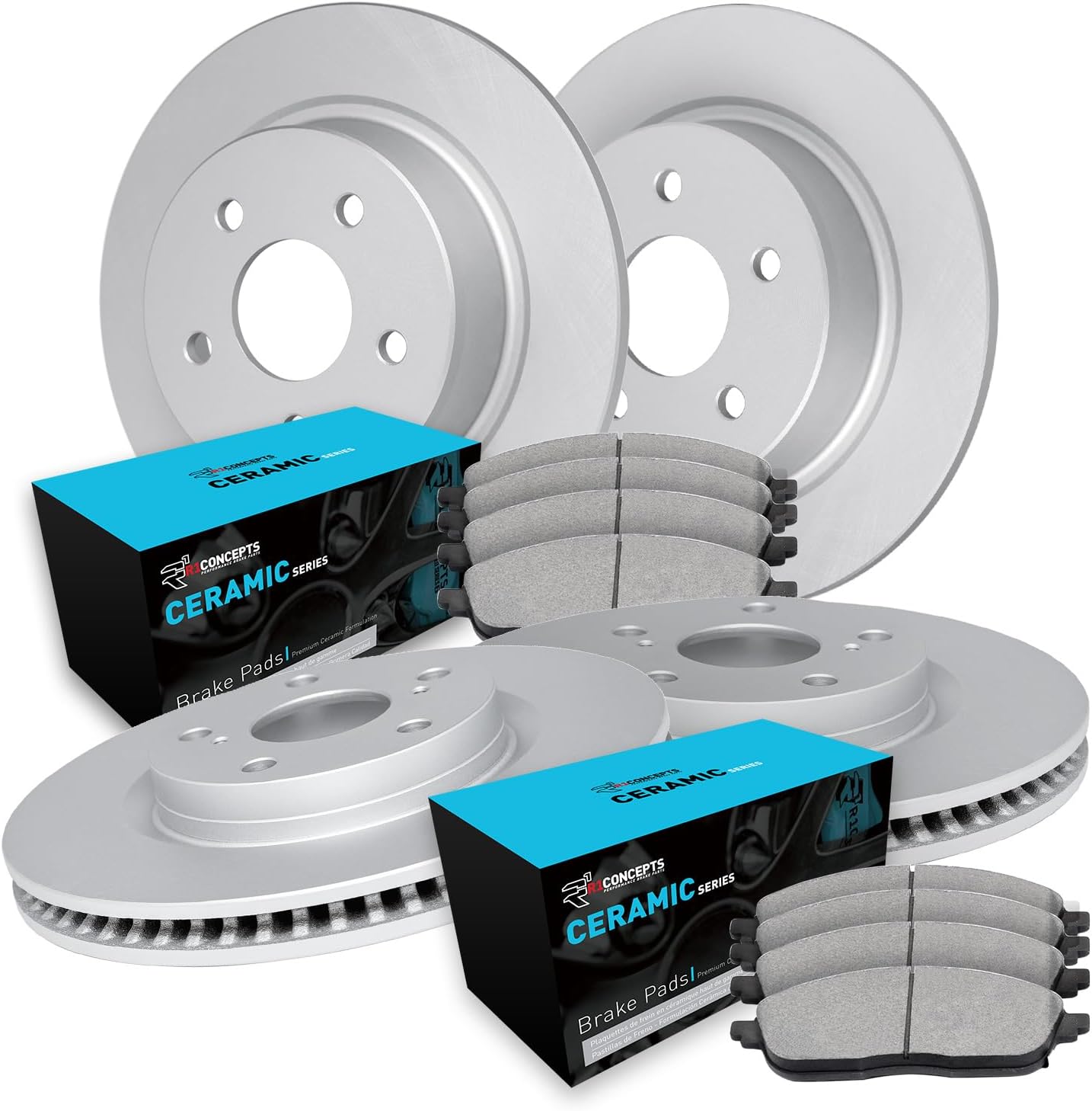 R1 Concepts Front and Rear Brake Kit Fits 2005 Buick LeSabre, Park Avenue, Pontiac Bonneville| Ceramic Brake Pads and Blank Brake Rotors| 11.9' Front & 11.1' Rear