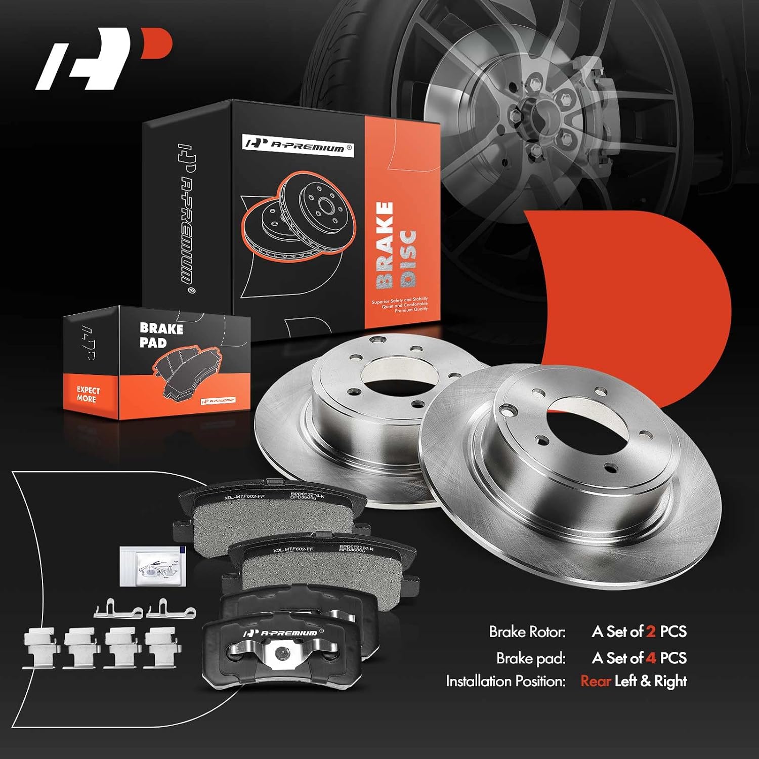 A-Premium 11.89 in (302mm) Rear Solid Disc Brake Rotors + Ceramic Pads kit Compatible with Select Chrysler, Dodge, Jeep & Mitsubishi Models - 200, Sebring, Caliber, Compass, Patriot, Lancer, Outlander