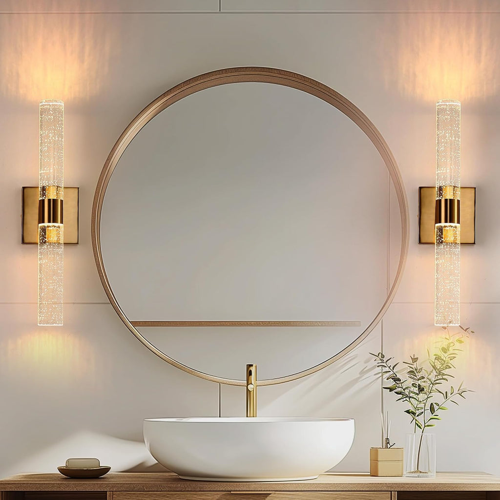 DORESshop Modern Wall Sconces Set of Two, 3CCT Crystal Bathroom Sconces Wall Light, Gold Vanity Light Fixture, Sconce Wall Decor Set of 2, Wall Lights for Bedroom, Living Room, Hallway 18in