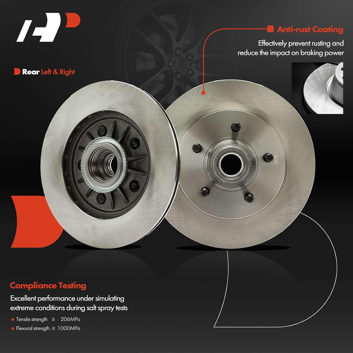 A-Premium Front Vented and Rear Solid Disc Brake Rotors + Ceramic Pads Kit Compatible with Select Kia Models - Sorento 2007 2008 2009, 12-PC Set