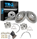 TRQ Rear Brake Pad and Rotor Set Ceramic Rotors Calipers Hoses Compatible with 2007-2011 Honda CR-V
