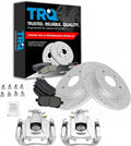 TRQ Performance Rear Brake Pad & Rotor Set Ceramic Drilled Slotted Coated Solid Rotors Calipers Compatible with 08-12 Chrysler Town & Country Dodge Grand Caravan 2012 Ram C/V 09-12 Volkswagen Routan