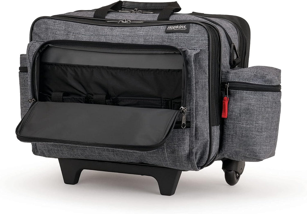 Hopkins Medical Products Travel Safe Rolling Travel Bag, Laptop Sleeve, Lockable File Pocket, Waterproof, Extra-Wide Wheels, Adjustable Strap, EZ-View Pockets, Heather Gray, 16 Inches x 13 Inches x 9