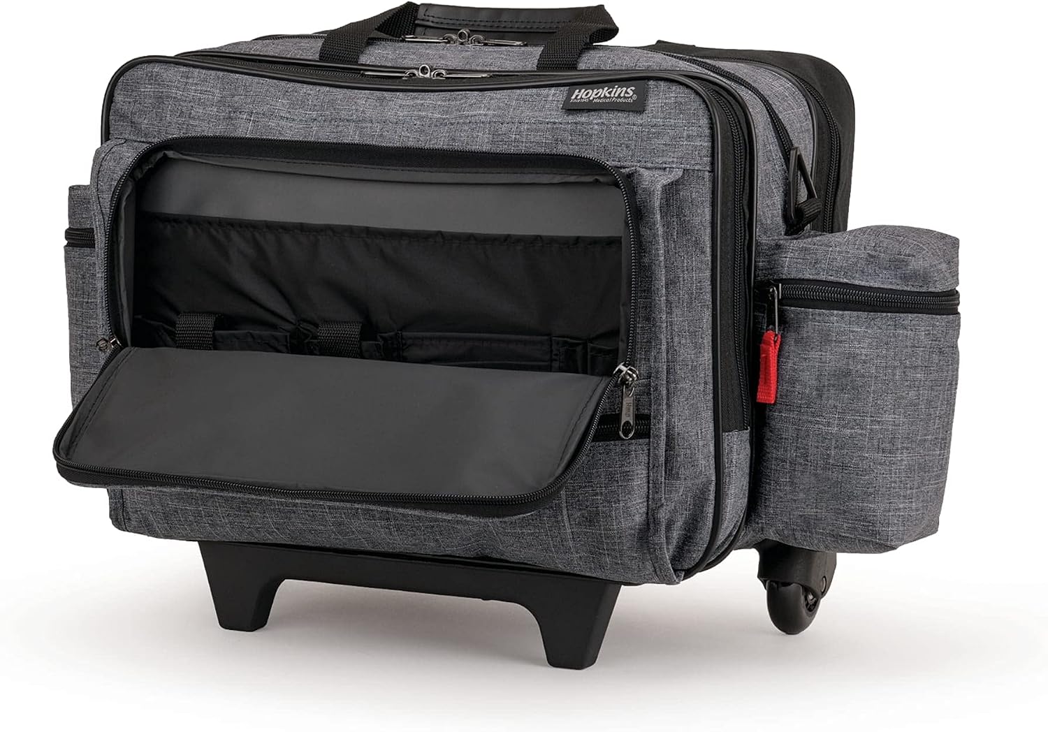 Hopkins Medical Products Travel Safe Rolling Travel Bag, Laptop Sleeve, Lockable File Pocket, Waterproof, Extra-Wide Wheels, Adjustable Strap, EZ-View Pockets, Heather Gray, 16 Inches x 13 Inches x 9