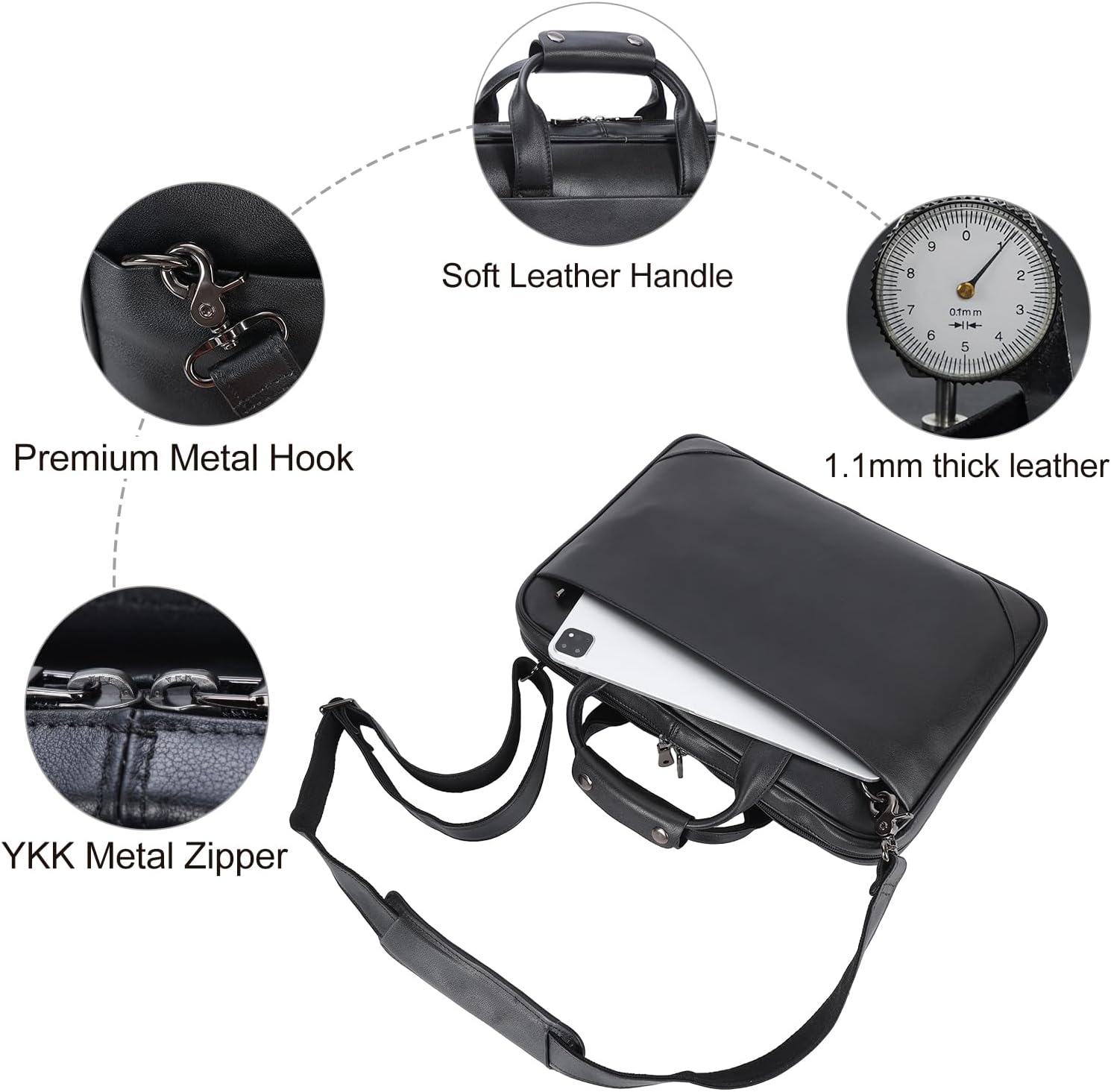 Leather Slim Briefcase for Men 14' - 16' Laptop Crossbody Messenger Bag Business Work Lawyer Attache Case
