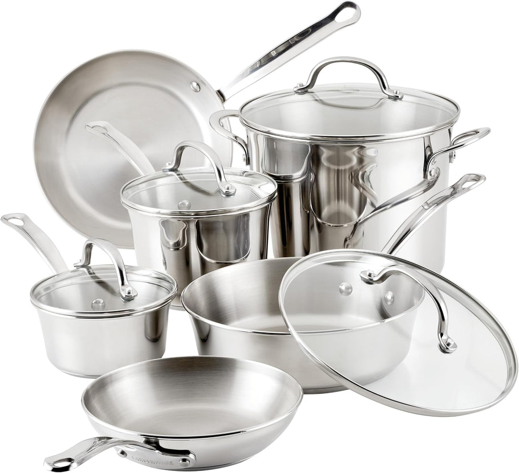Farberware Millennium Stainless Steel Pots and Pans Set, 10-Piece Induction Cookware Set, Silver