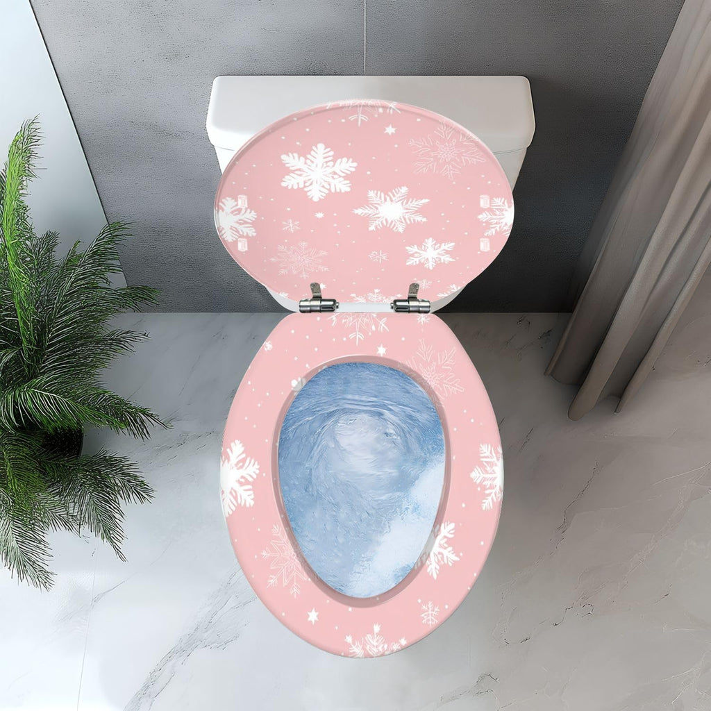 Elongated Toilet Seat Seamless winter cute pink snowflakes white snowflakes Resin Toilet Seat with Quietly Close Quick Release Hinges Decorative Toilet Seat with Cover Easy to Clean and Install