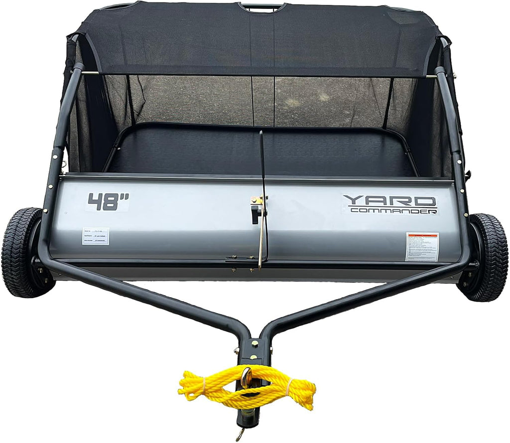Yard Commander - 48-Inch Tow-Behind Lawn Sweeper, 10' Nylon Brushes, Universal Tractor/ATV Hitch, Never-Flat Wheels, Adjustable Height, 1-Year Warranty, Ideal for Leaves, Grass & Debris