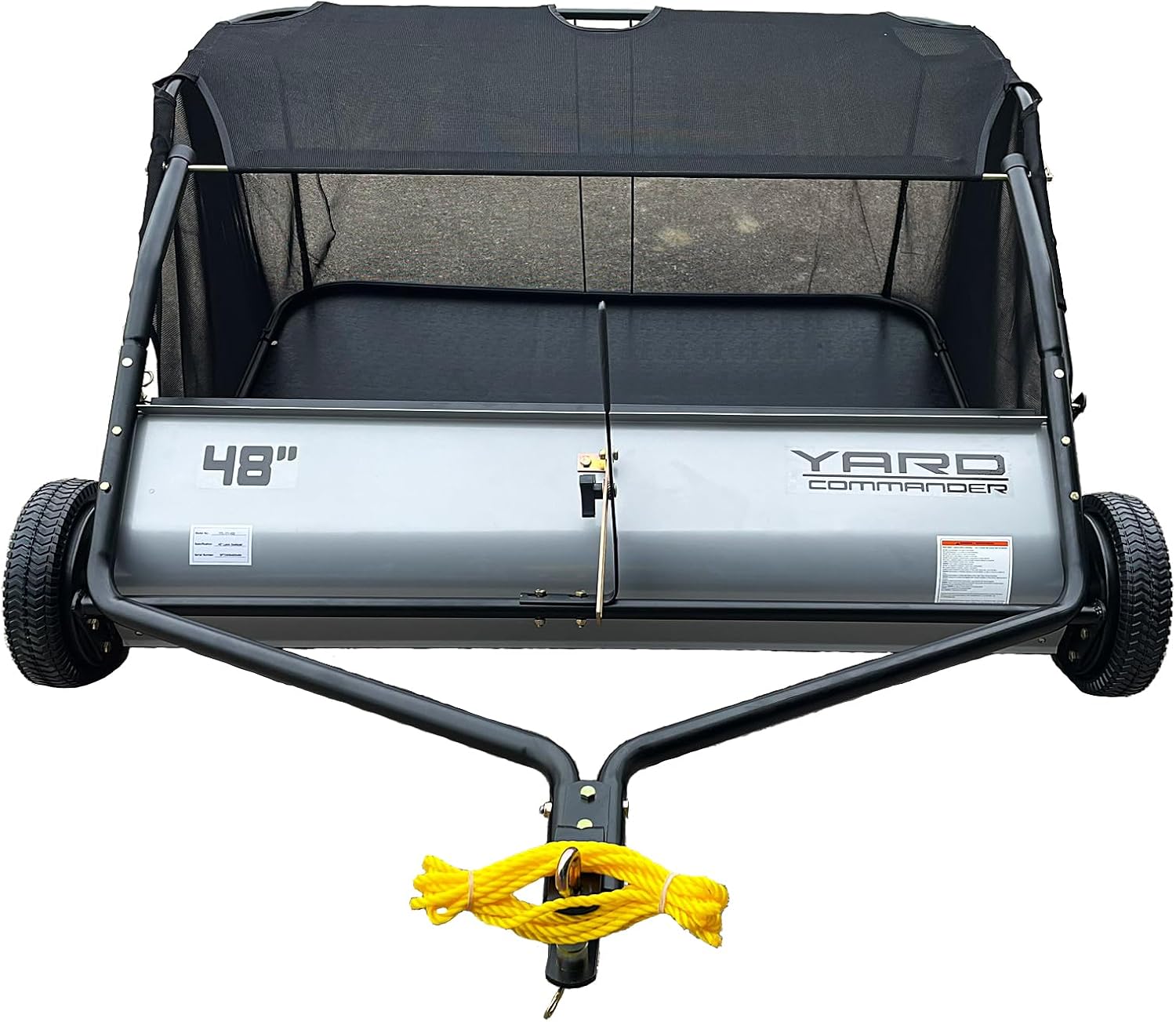 Yard Commander - 48-Inch Tow-Behind Lawn Sweeper, 10' Nylon Brushes, Universal Tractor/ATV Hitch, Never-Flat Wheels, Adjustable Height, 1-Year Warranty, Ideal for Leaves, Grass & Debris