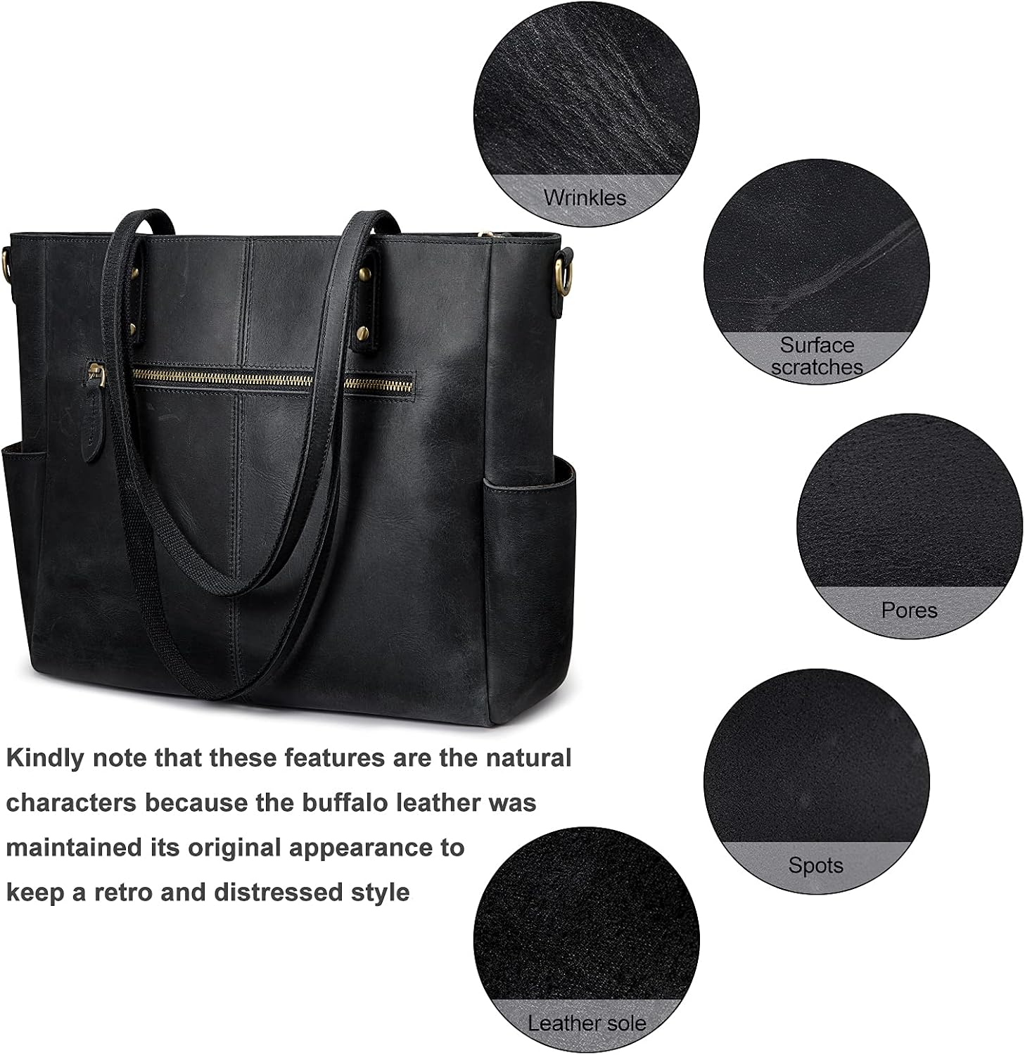 S-ZONE Genuine Leather Tote Bag for Women Large Shoulder Purses Work Handbags with Crossbody Strap Vintage