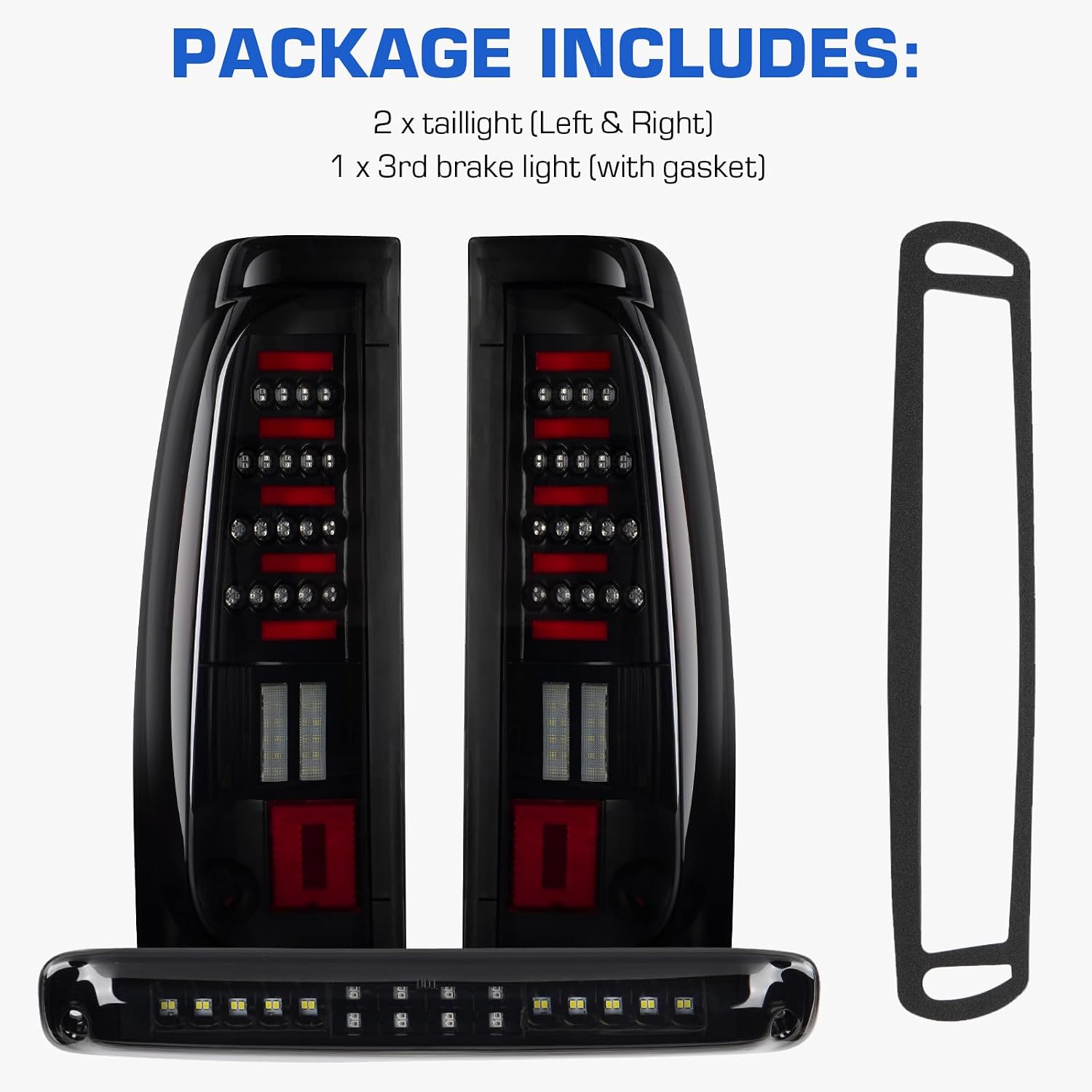Tail Light +3rd Third Brake Cargo Lamp Fit for Chevy Silverado 1500 2500 2003-2006, Silverado 3500 2004-2006, Fit for Sierra 1500 1500HD 2500 2500HD 3500 2004-2006, Rear LED Taillight Assembly