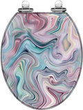 Round Toilet Seat Seamless pattern liquid fluid marble texture colourful pastel paint Resin Toilet Seat Quietly Close Quick Release Hinges Decorative Toilet Seat with Cover Easy to Install