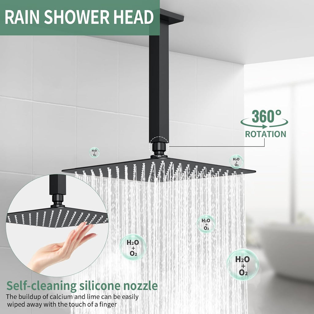 SunCleanse Rainfall Shower Faucet Set Matte Black Shower Combo Set for Bathroom with High Pressure 10 inch Shower Head with Handheld Shower Valves Shower Head and Handheld Ceiling Mounted