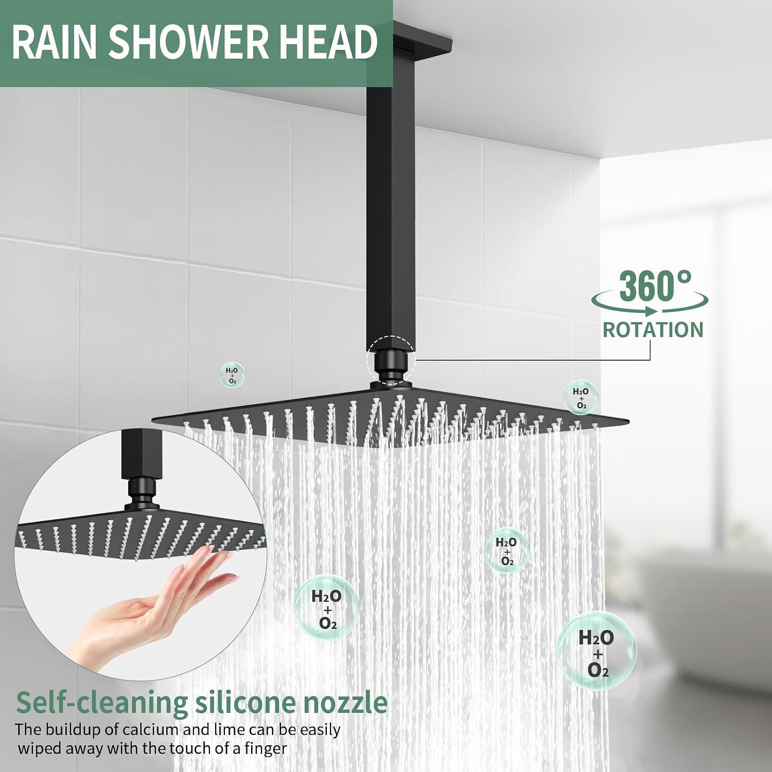 SunCleanse Rainfall Shower Faucet Set Matte Black Shower Combo Set for Bathroom with High Pressure 10 inch Shower Head with Handheld Shower Valves Shower Head and Handheld Ceiling Mounted