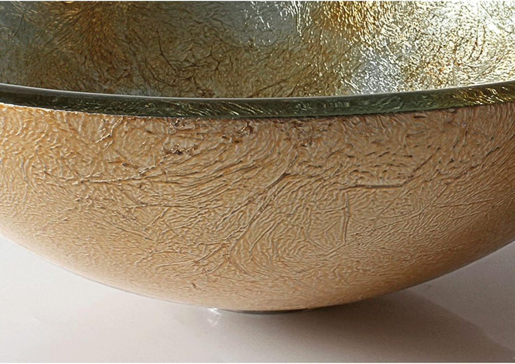 Bathroom Sink Tempered Glass Bathroom Wash Basin Sink, Bathroom Countertop Washroom Vessel Vanity Sink,Gold Silver