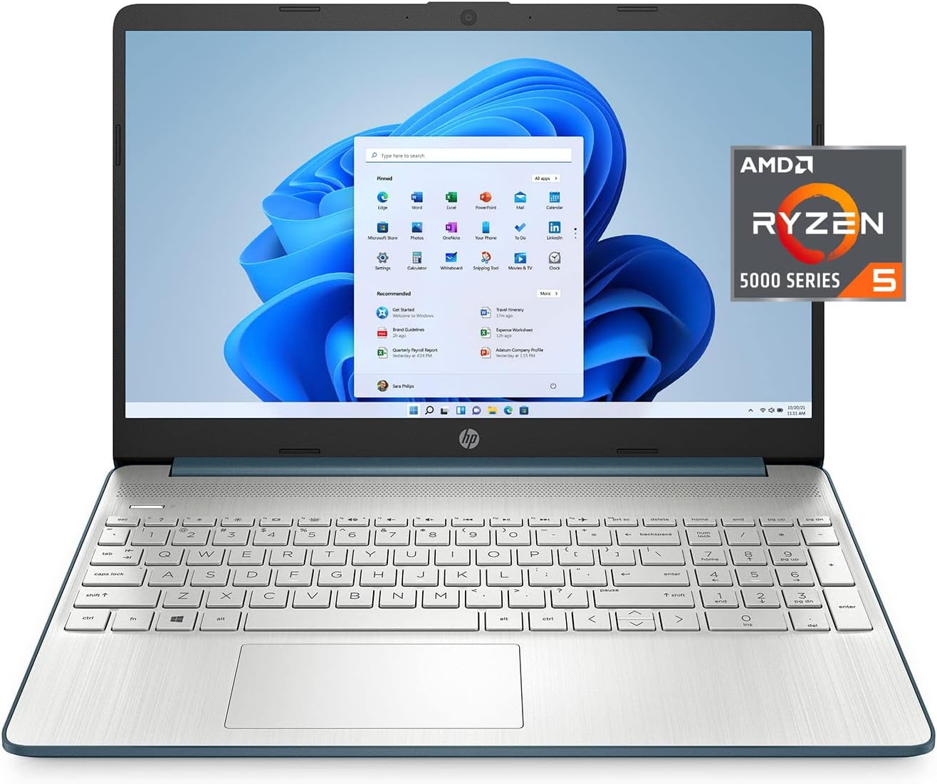 HP 15.6' Screen FHD Laptop Computer, AMD Ryzen 5 5500U, 8GB RAM, 256GB SSD, Spruce Blue, Windows 11 Home, 15-ef2729wm