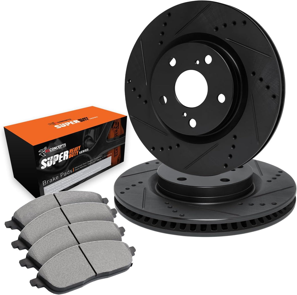 R1 Concepts Rear Brake Kit Fits 2005-2021 Chrysler 300; 2009-2021 Dodge Challenger; 2006-2021 Dodge Charger; 2005-2008 Dodge Magnum| Optimum Oep Brake Pads and Drilled Slotted Brake Rotors| 12.6' Rear