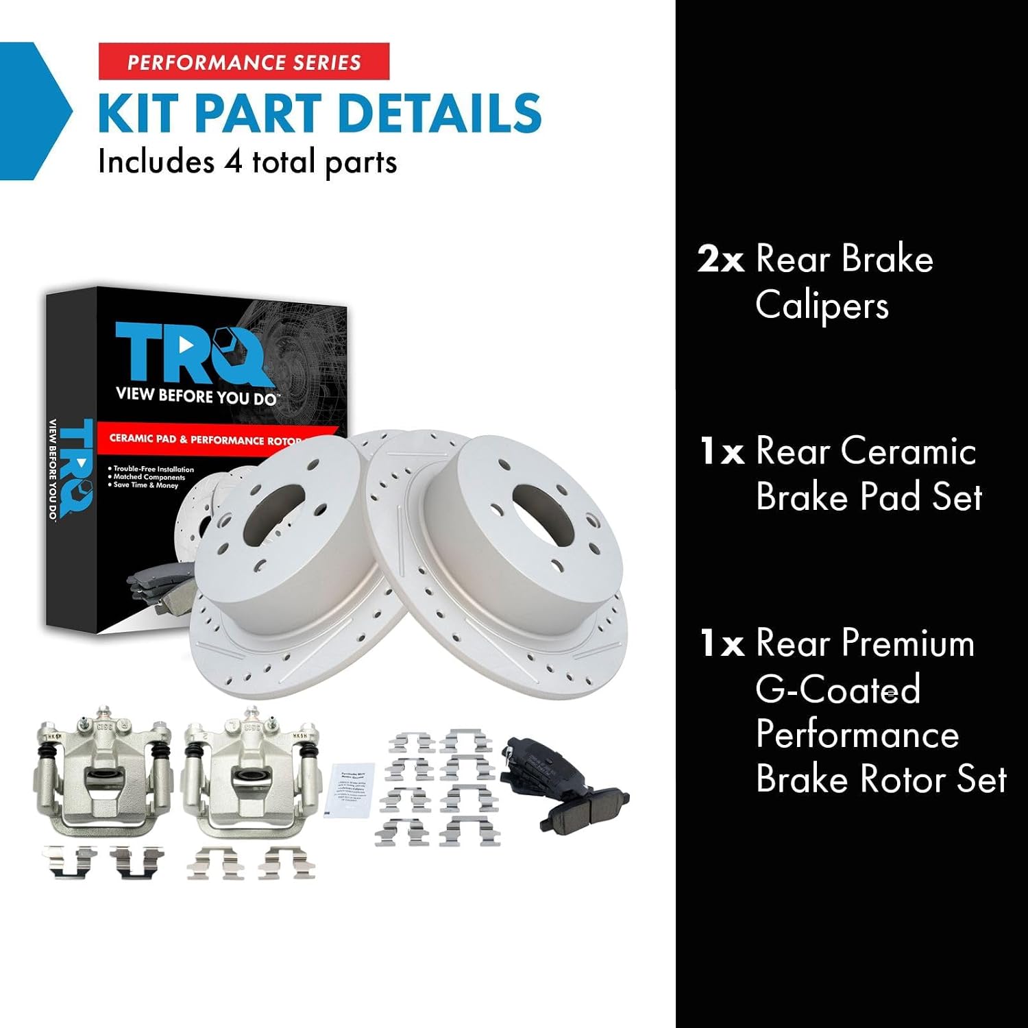 TRQ Performance Rear Brake Pad and Rotor Set Ceramic Solid Coated Rotors Calipers Compatible with 2009-2012 Nissan Altima 2007-2008 Maxima