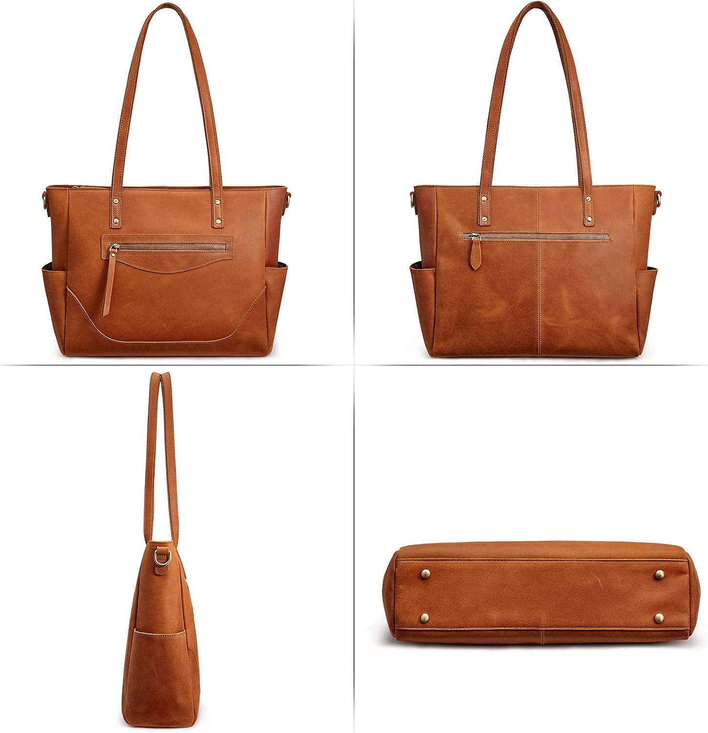 S-ZONE Genuine Leather Tote Bag for Women Large Shoulder Purses Work Handbags with Crossbody Strap Vintage
