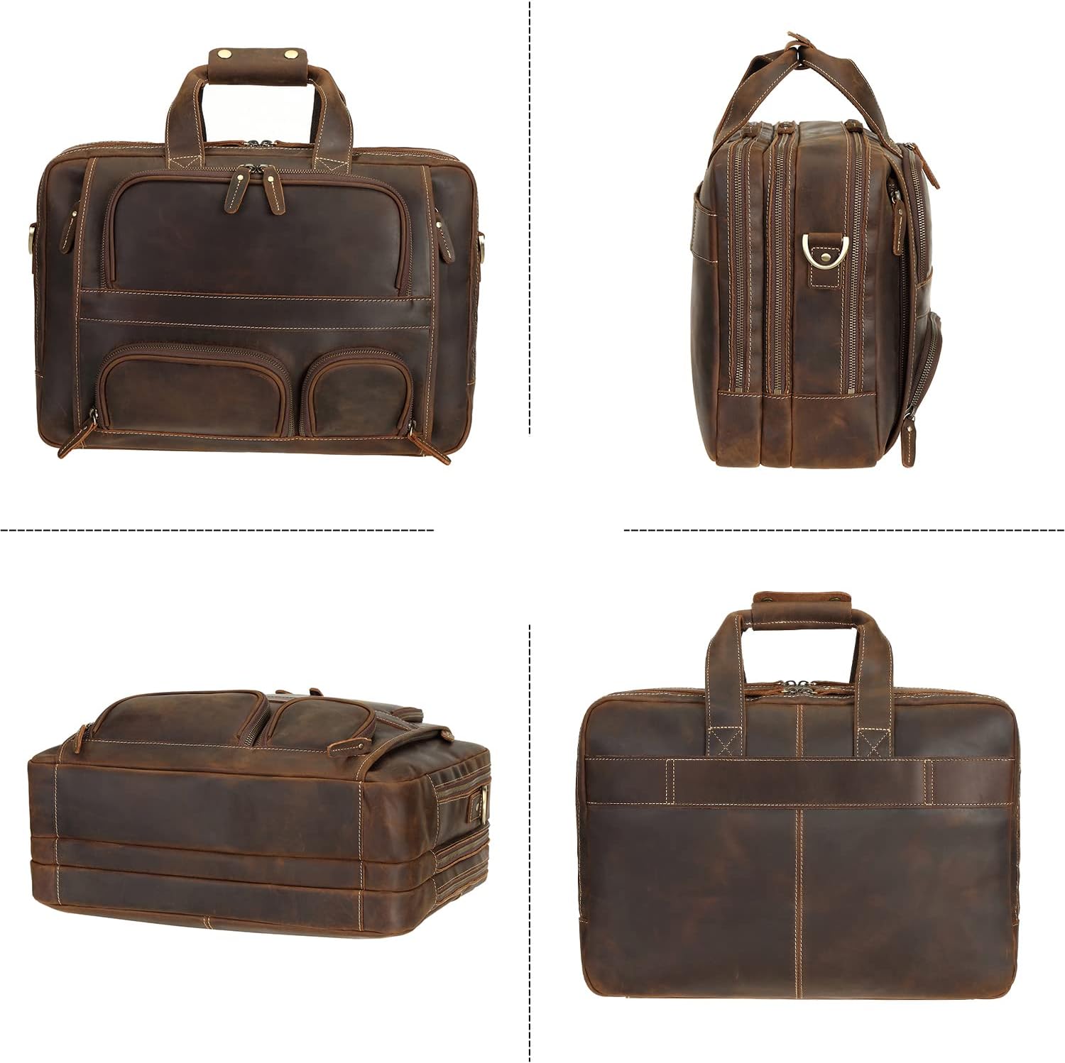 Top Cowhide Leather briefcase for men,17.3 Inch Messenger Bag Laptop Briefcase with YKK Metal Zippers Fit Business Trip