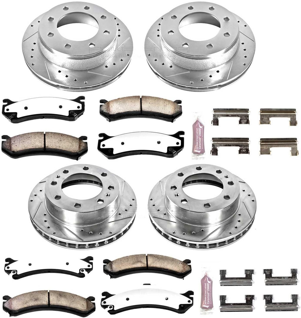 PowerStop Front & Rear Brake Kit For Chevrolet Silverado 2500 1999-04 |Suburban 2500 2000-07 - Truck & Tow Carbon Fiber Ceramic Brake Pads + Drilled & Slotted Rotors Upgrade, K2023-36