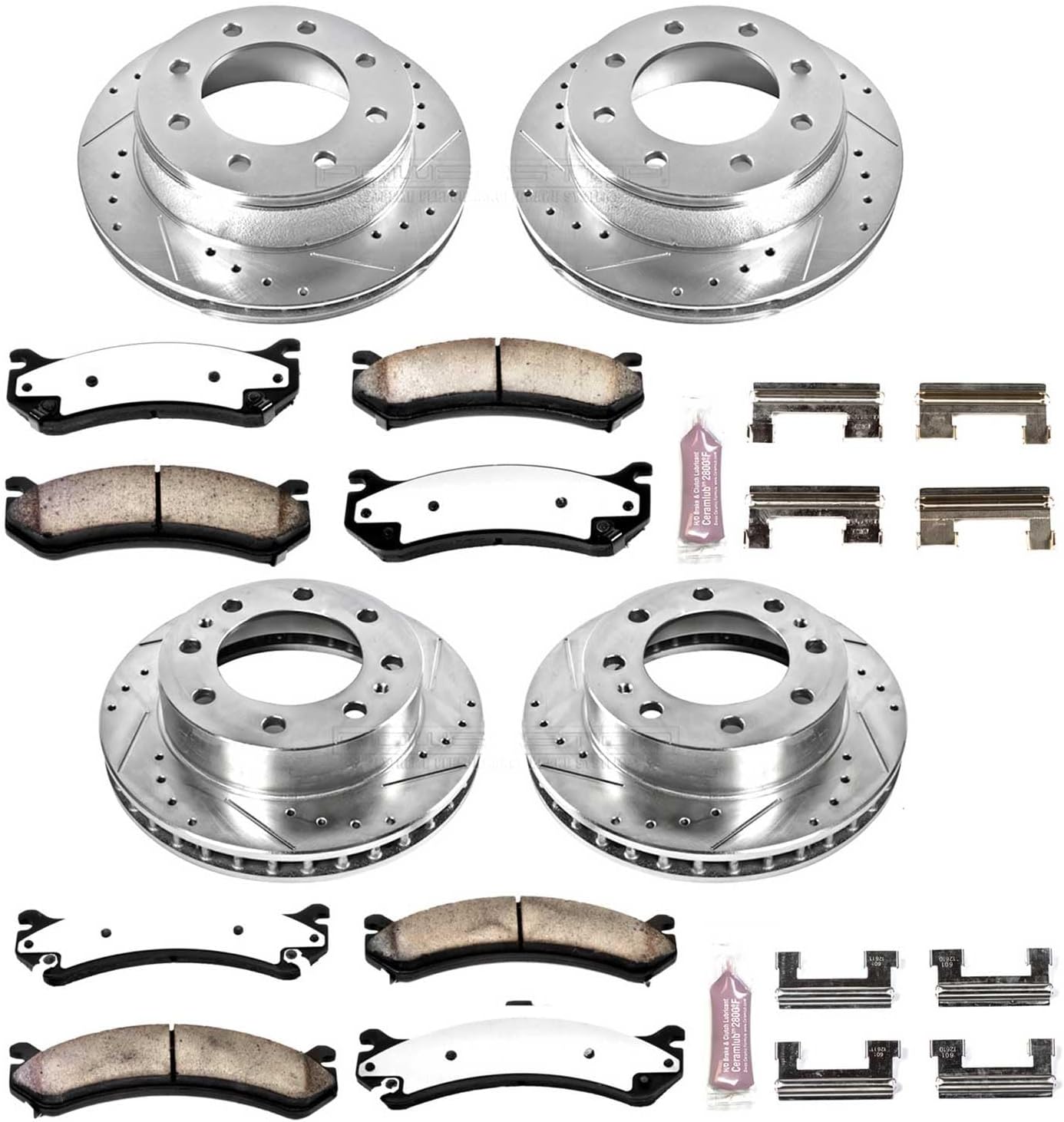 PowerStop Front & Rear Brake Kit For Chevrolet Silverado 2500 1999-04 |Suburban 2500 2000-07 - Truck & Tow Carbon Fiber Ceramic Brake Pads + Drilled & Slotted Rotors Upgrade, K2023-36