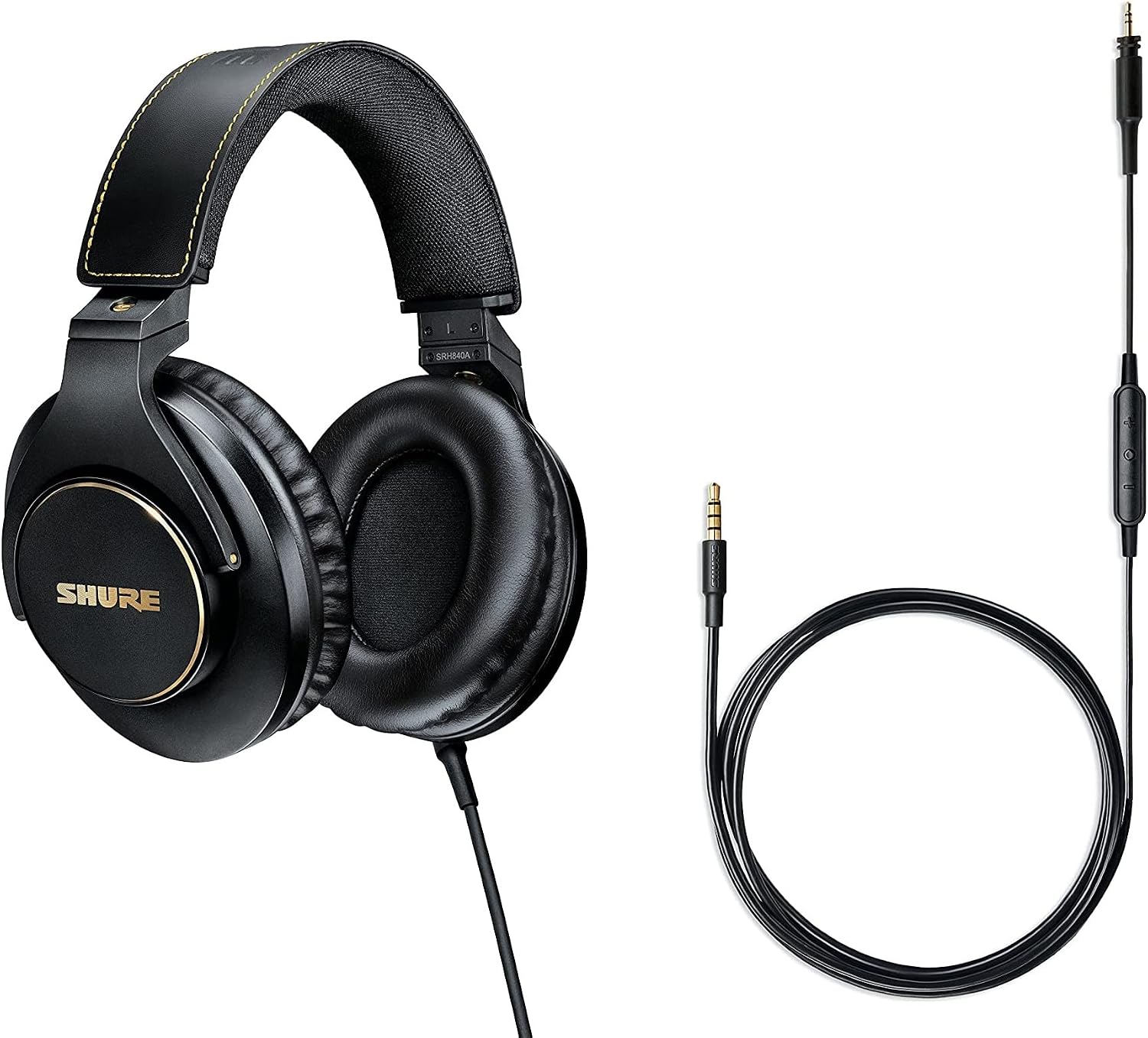 Shure SRH840A Over-Ear Wired Headphones Bundle with RMCH1-UNI Communication Cable with Mic and 3-button Control, for Critical Listening & Monitoring, Adjustable & Collapsible Design - 2022 Version