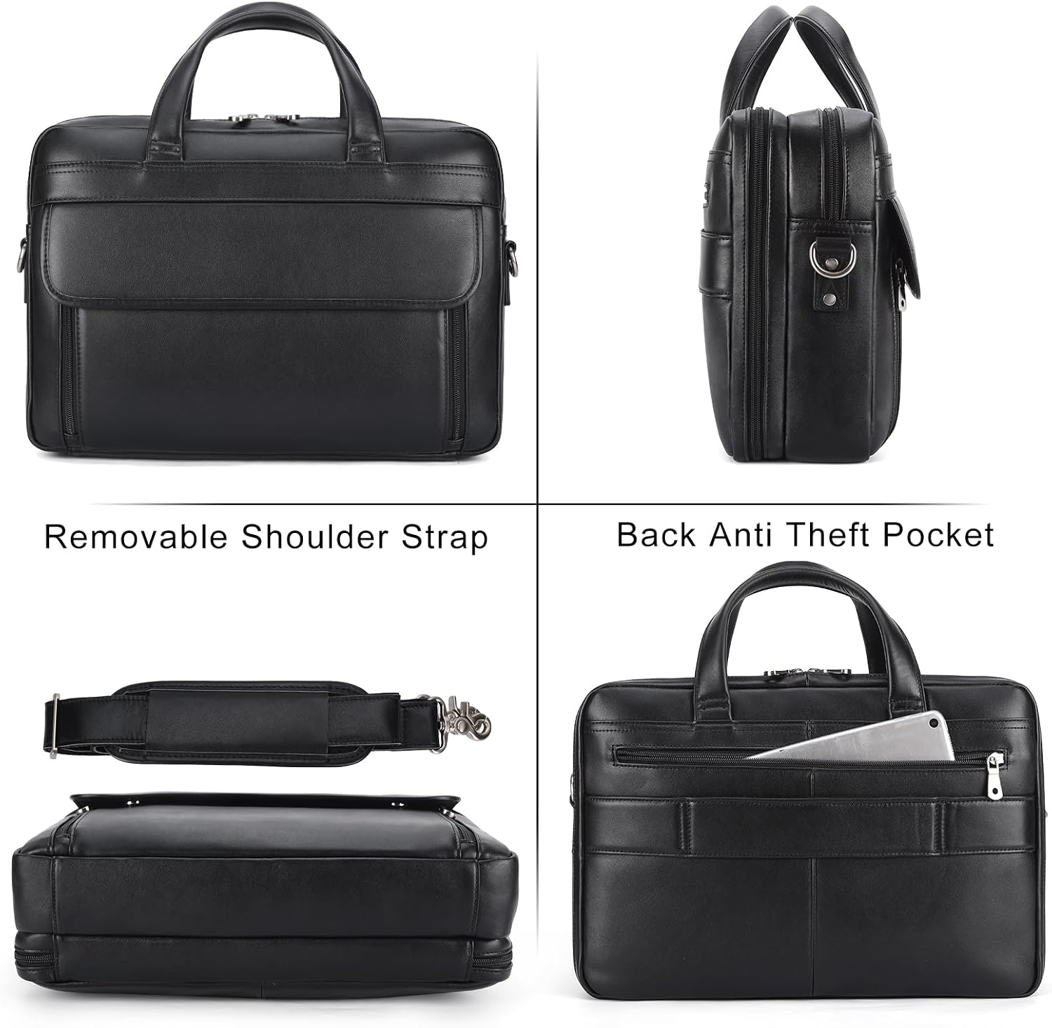 Masa Kawa Leather Briefcase for Men 15.6', 17' Laptop Computer Case Business Travel Work Messenger Cross Body Shoulder Bag