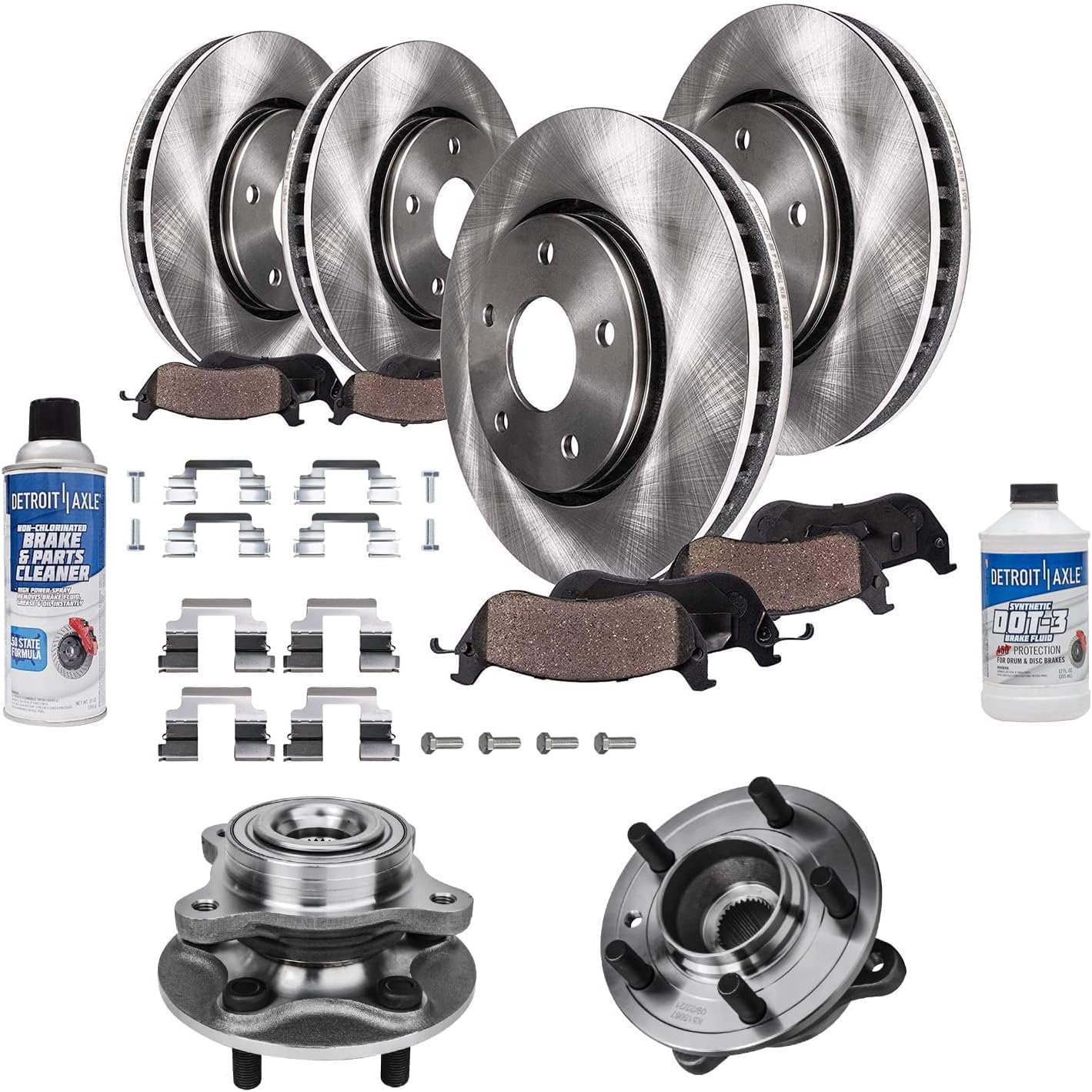 Detroit Axle - Front and Rear Disc Rotors Ceramic Brake Pads Wheel Hub and Bearing Replacement for Land Rover LR3 Range Rover Sport - 12pc Set
