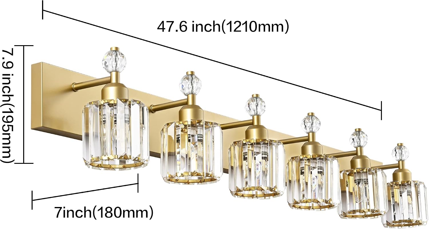 PRESDE Crystal 6 Light Bathroom Vanity Lights Gold Vanity Light for Bathroom Over Mirror Modern Wall Sconce