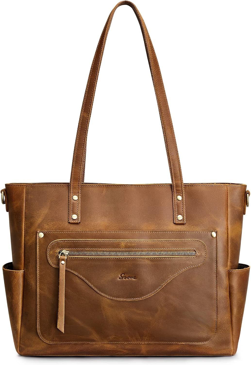 S-ZONE Women Genuine Leather Tote Bag Large Shoulder Purse Vintage Crossbody Work Handbag