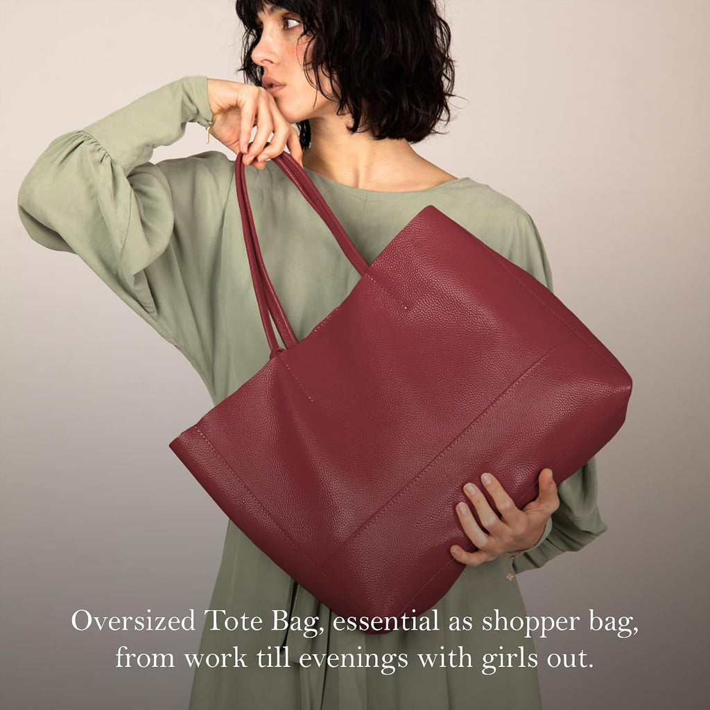 Italian Leather Tote Bag for Women - Large Shoulder Shopper, Fits 16' Laptop, Keychain Holder, Made in Italy