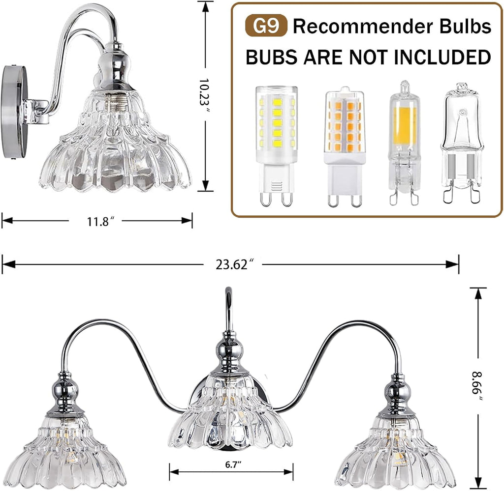 Chrome Bathroom Vanity Lights Modern Crystal Vanity Lighting Fixtures 3-Lights Bathroom Lights for Bathroom Bedroom Kitchen Living Room Dining Room