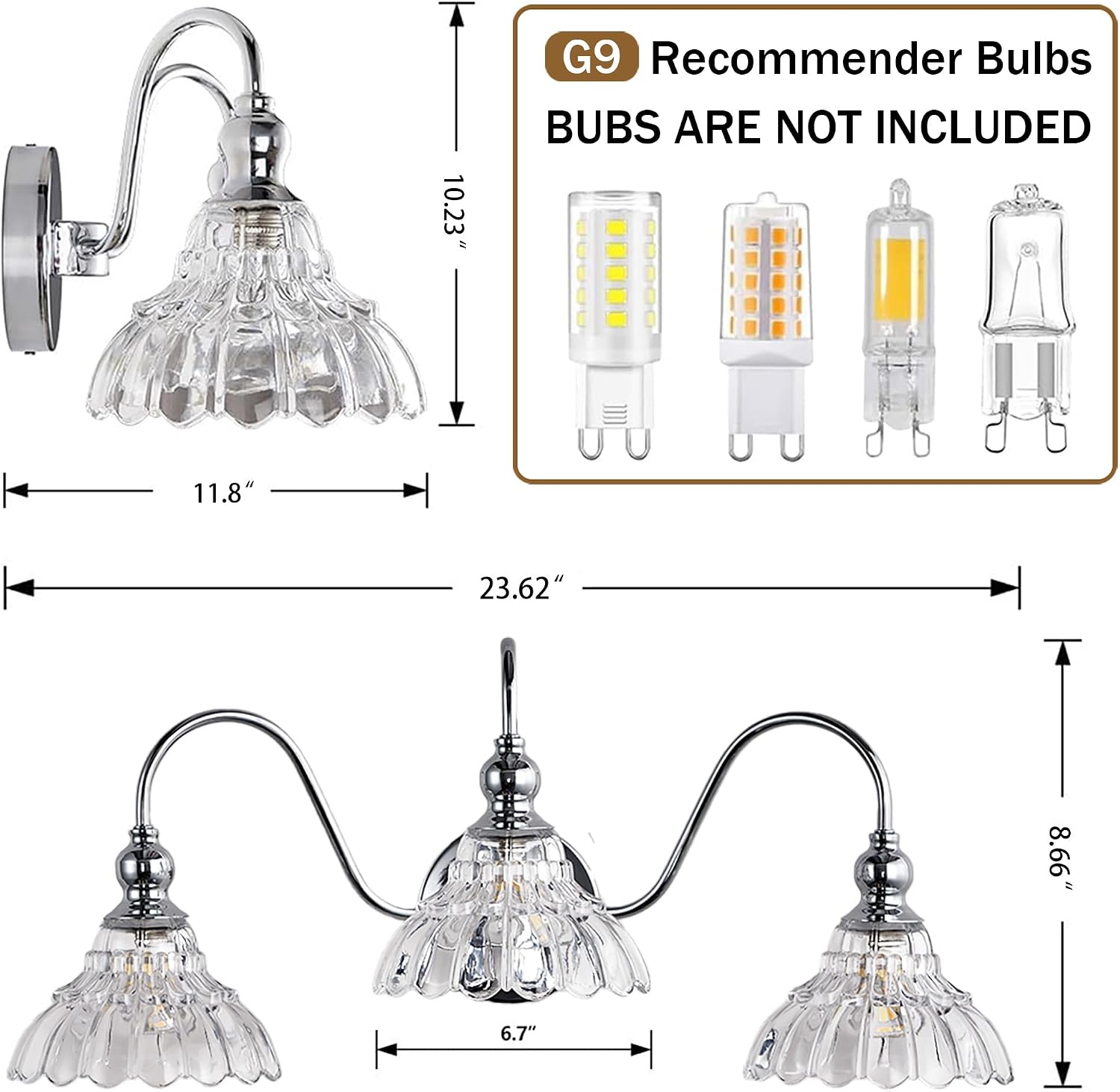 Chrome Bathroom Vanity Lights Modern Crystal Vanity Lighting Fixtures 3-Lights Bathroom Lights for Bathroom Bedroom Kitchen Living Room Dining Room