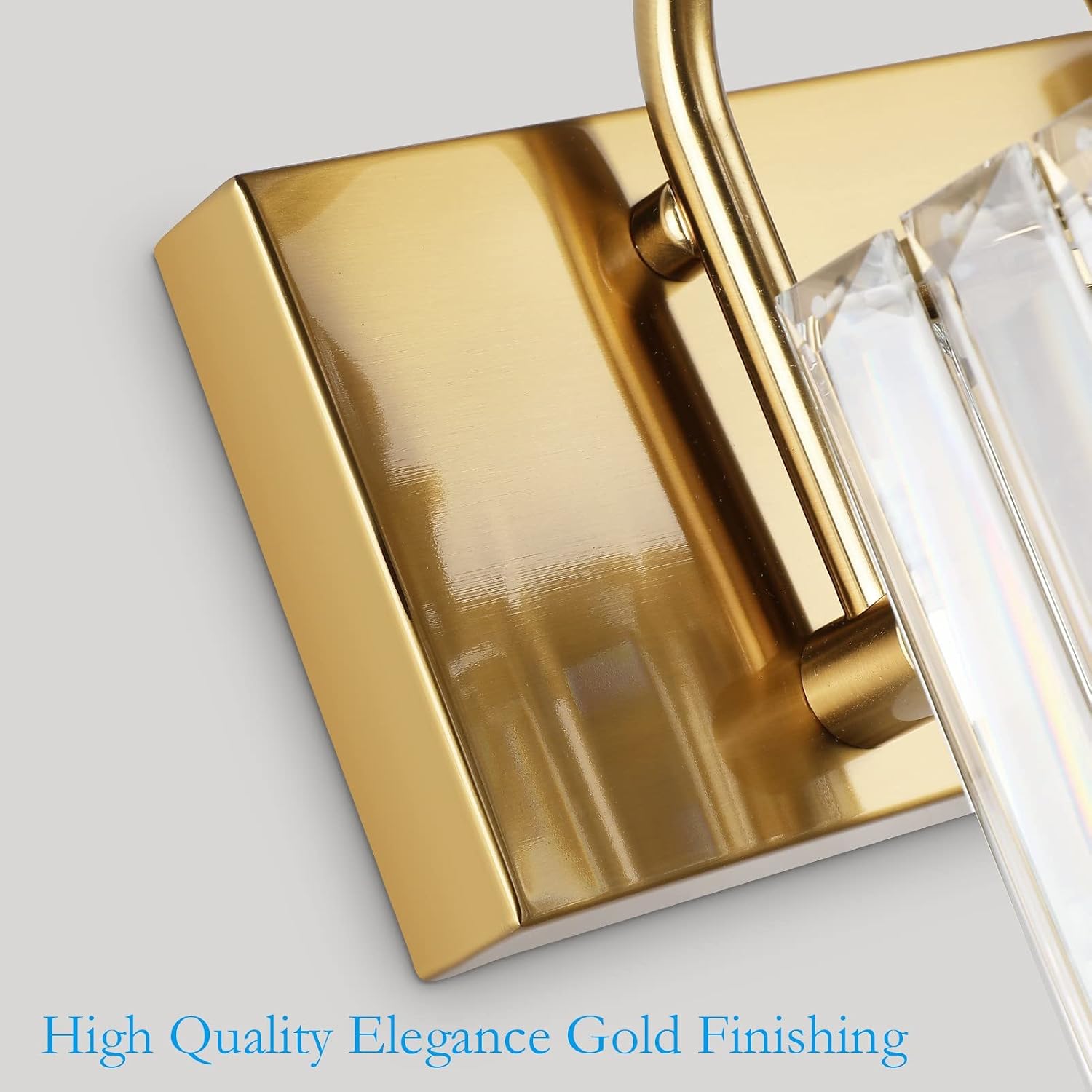 Ralbay Crystal Vanity Lights 4-Lights 31.5''Gold Bathroom Lighting Fixtures Over Mirror Modern Crystal Gold Bathroom Vanity Lights