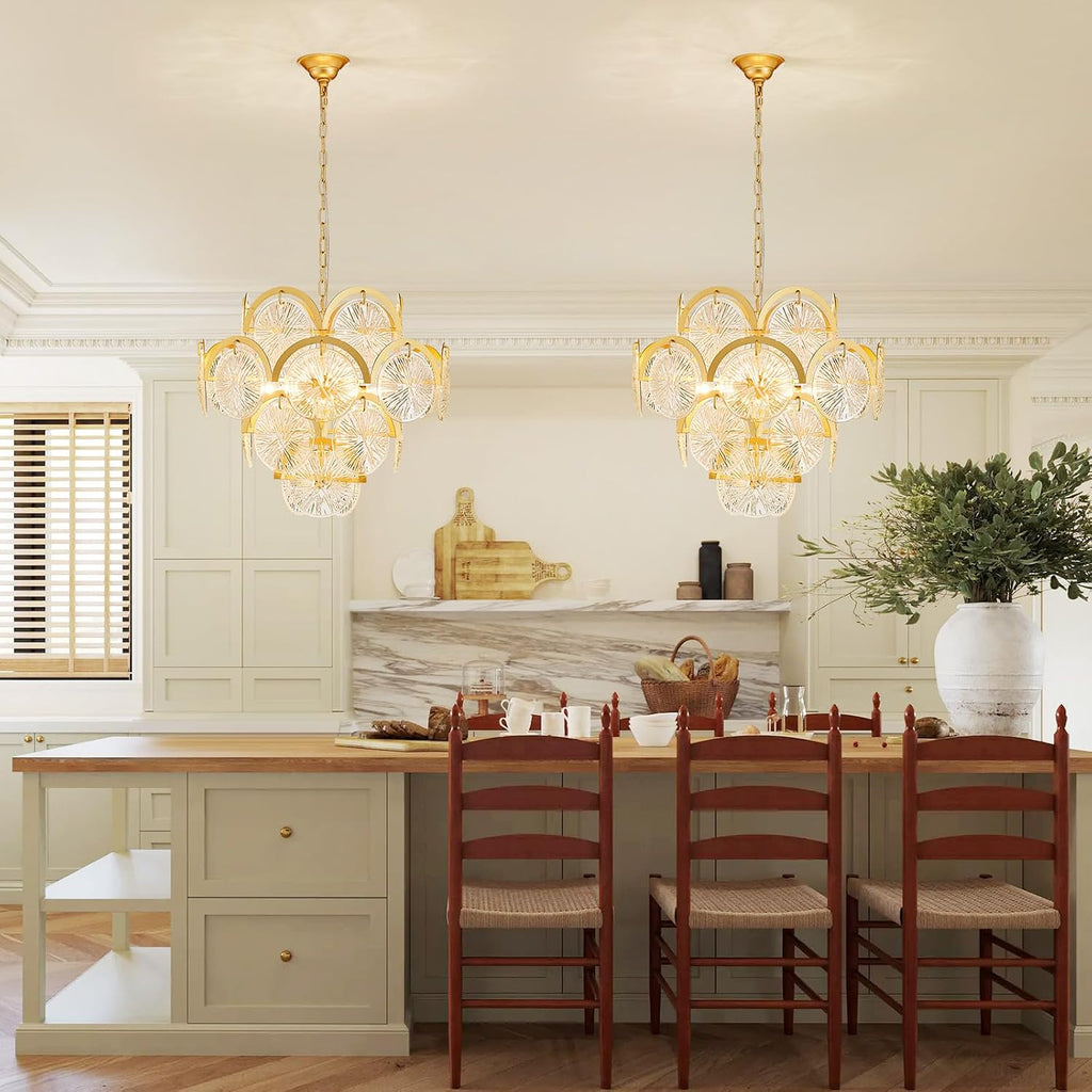 WUZUPS 6-Light Round Crystal Chandelier Pendant Ceiling Light Modern Lighting Fixture for Bedroom Hallway Bar Kitchen Bathroom, H 17.3' W 22.8', E12 Base, Gold