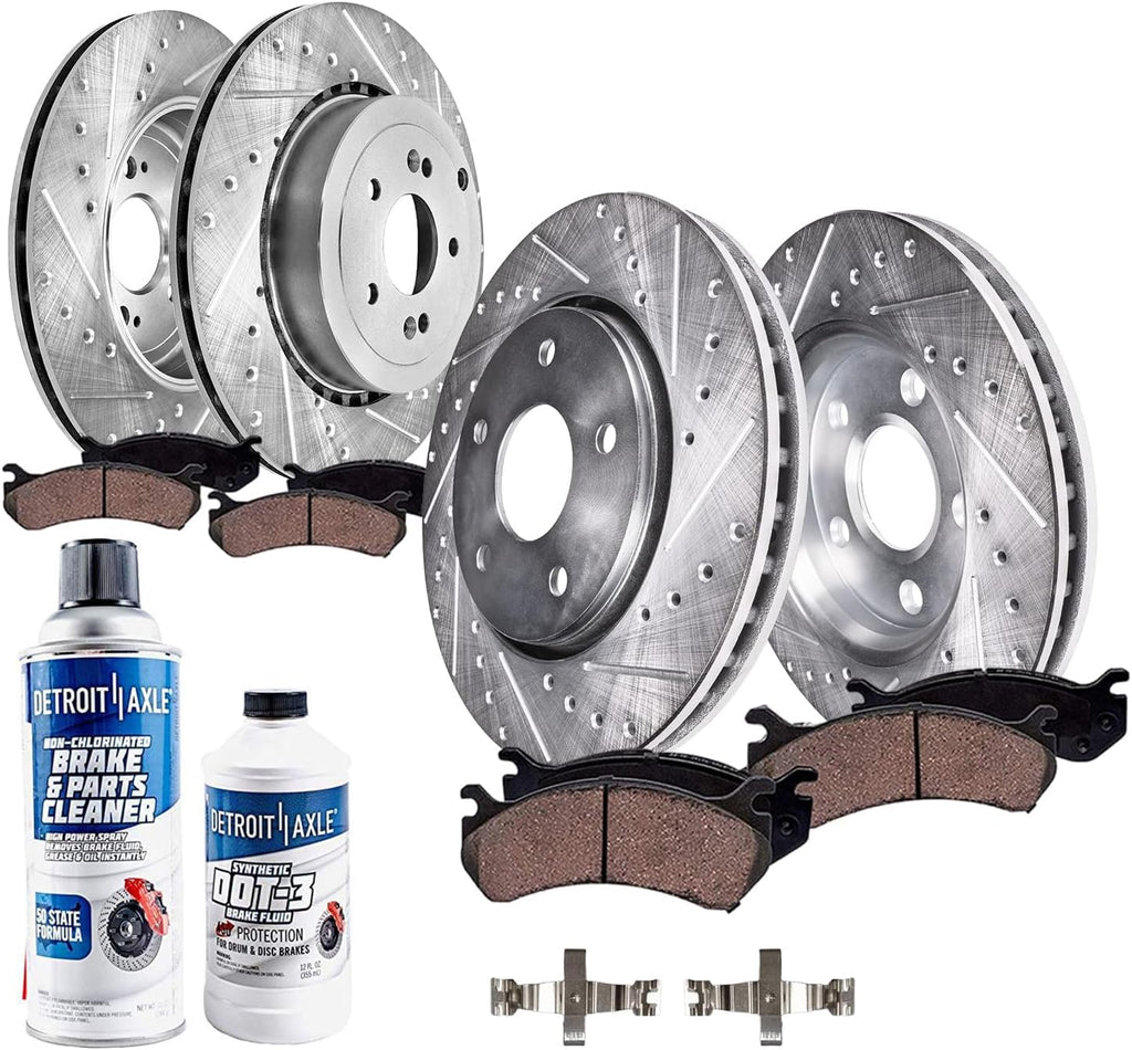 Detroit Axle - Brake Kit for 18-22 Kia Stinger 19-22 Genesis G70 Drilled and Slotted Disc Brake Rotors Ceramic Brakes Pads 2019 2020 2021 Replacement : 13.78' inch Front and 13.39' inch Rear Rotors