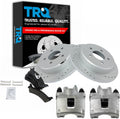 TRQ Performance Rear Brake Pad and Rotor Set Ceramic Coated Drilled Slotted Vented Rotors Calipers Compatible with 1995-2001 Ford Explorer 1997-2001 Mercury Mountaineer 2002 Ranger