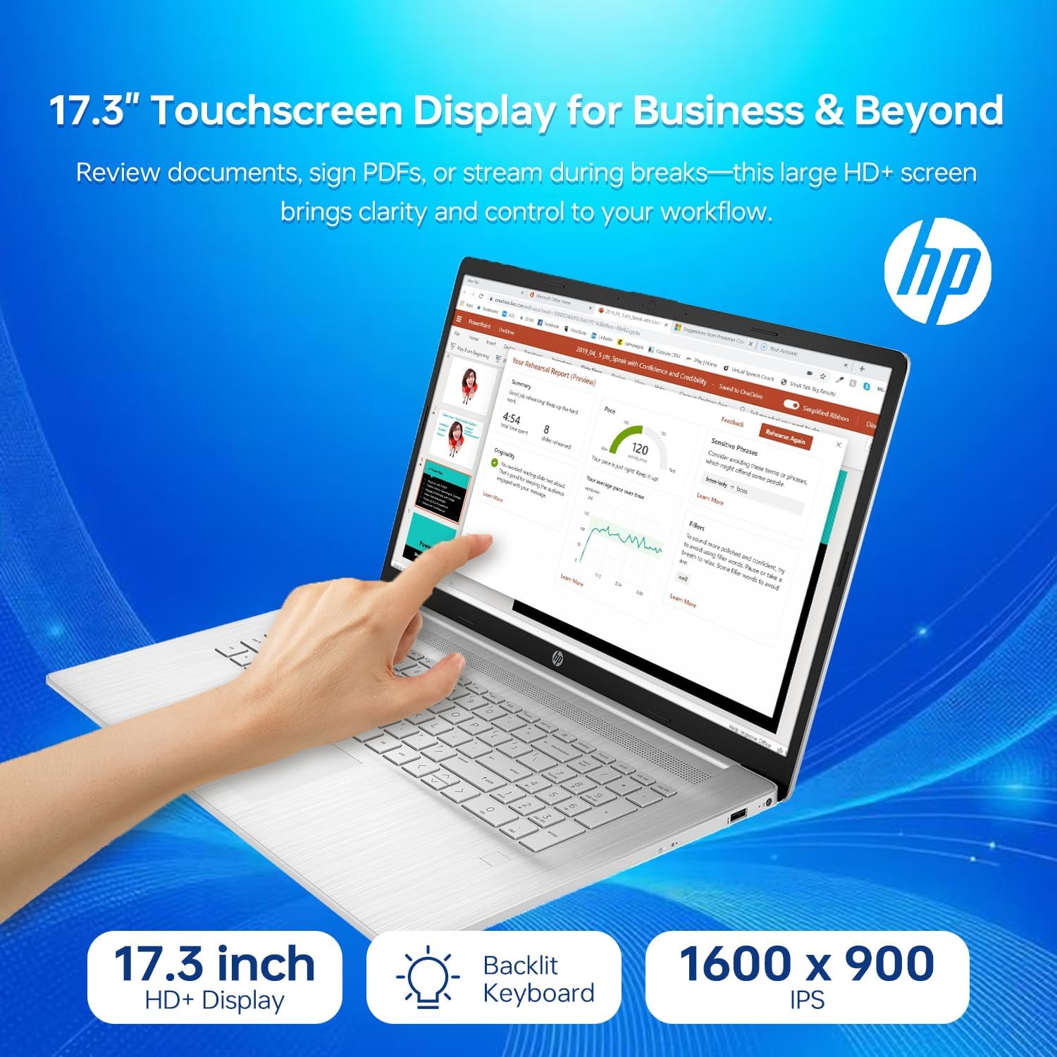 HP 17t Laptop, 17.3' HD+ Touchscreen, Intel Core i5-1334U, 32GB RAM, 512GB SSD, Webcam, HDMI, Backlit KB, Wi-Fi 6, Windows 11 Home, Silver