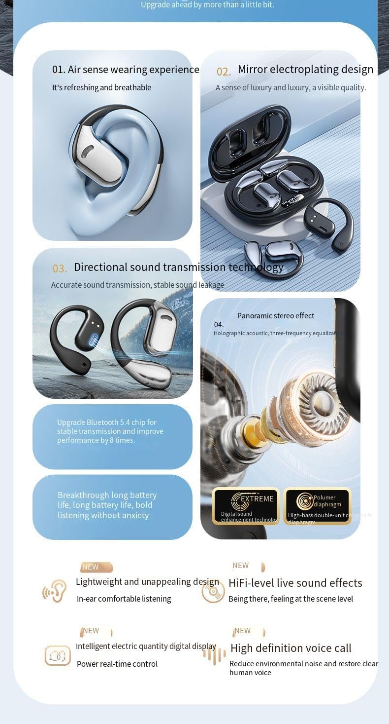 Open Ear Hooks Headphones Wireless Bluetooth V5.4 Sports Earbuds with 60H Playtime,ENC Call Noise Cancellation+Bilateral Stereo,IPX5 Waterproof Earphones for Driving,Office,Beige