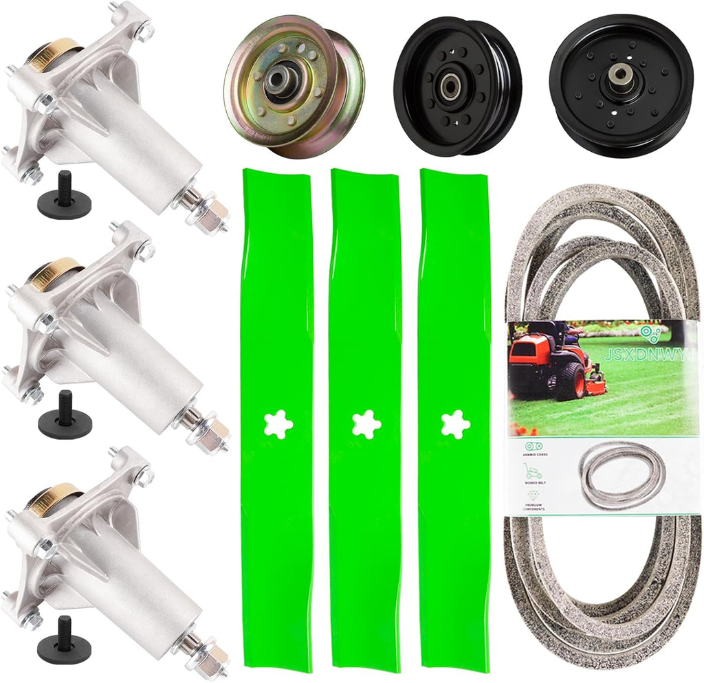 48 Inch Mower Deck Rebuild Kit - Fits Hu sqvarna YTH2348 YTH23V48 YTH1848XPT YTH22K48 YTH23K48 Poulan PB22H48, 3 Spindles(187292)+3 Blades(173921)+3 Idlers(177968,196104,196106)+1 Belt(197242)