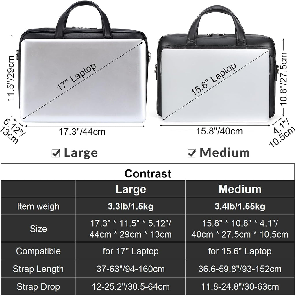 Masa Kawa Leather Briefcase for Men 15.6', 17' Laptop Computer Case Business Travel Work Messenger Cross Body Shoulder Bag