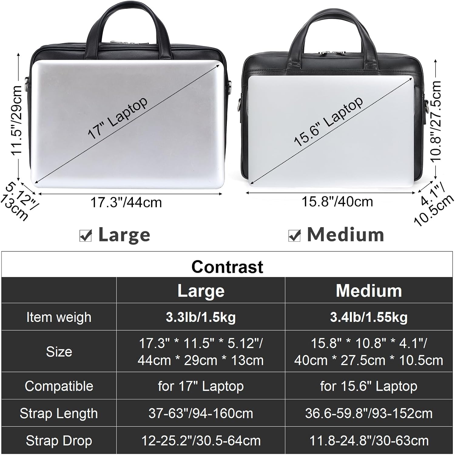 Masa Kawa Leather Briefcase for Men 15.6', 17' Laptop Computer Case Business Travel Work Messenger Cross Body Shoulder Bag