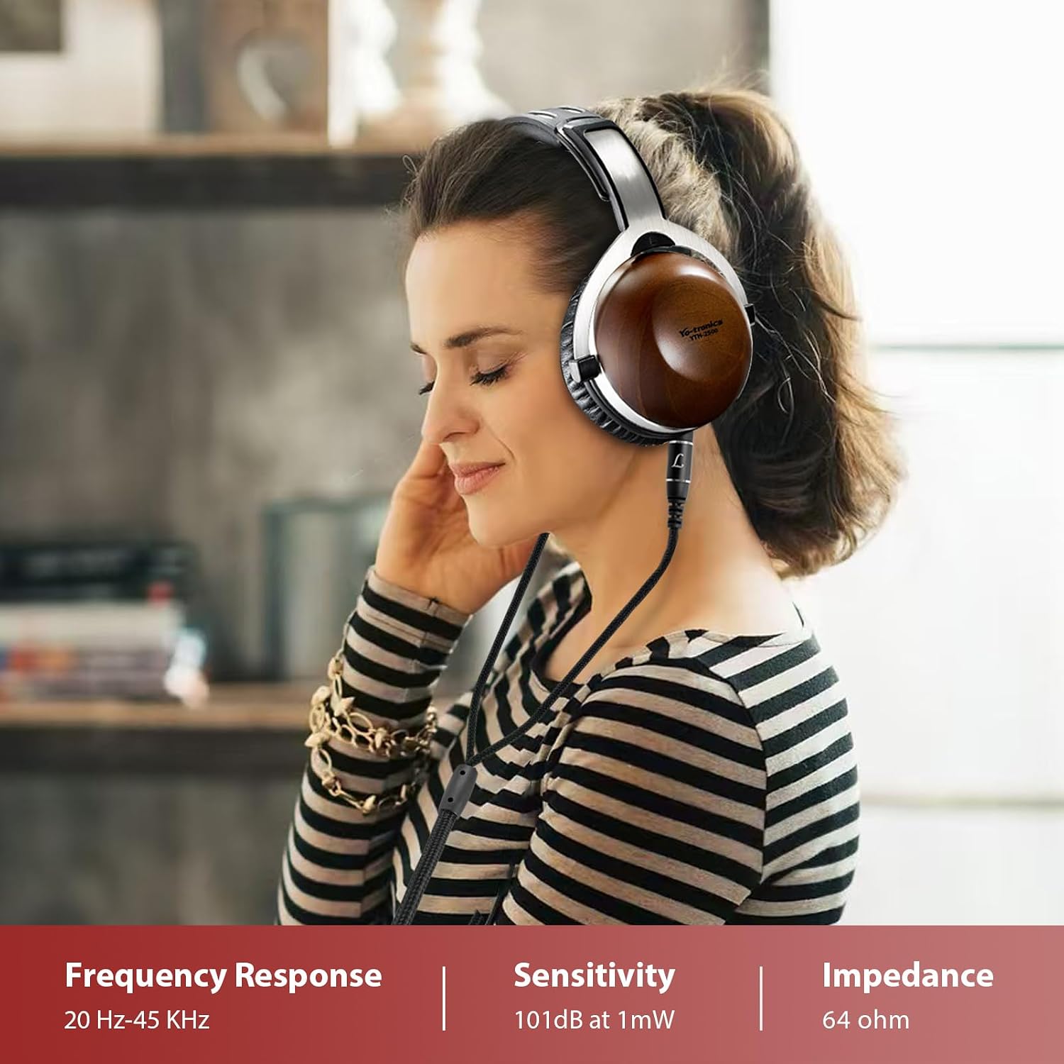 Over Ear Pine Wood Headphones, Hi-Res Audio with 50mm Dynamic Driver, Closed-Back, 3.5mm Wired Jack, DAC, Luxurious Silver Velour Earpads for Audiophiles, Podcasts, Home Audio Systems