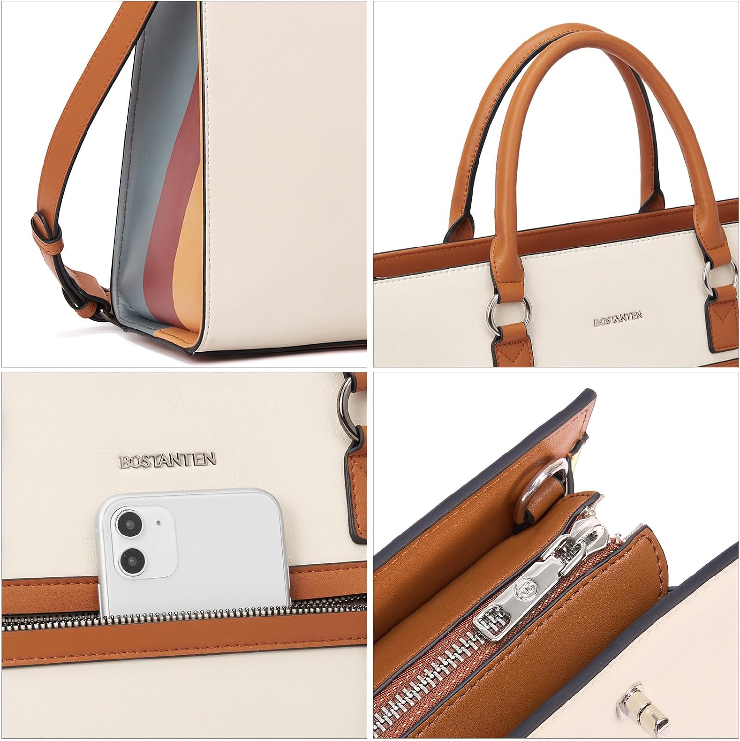 BOSTANTEN Leather Laptop Briefcase for Women Shoulder Bag 15.6 Inch Business Computer Work Tote