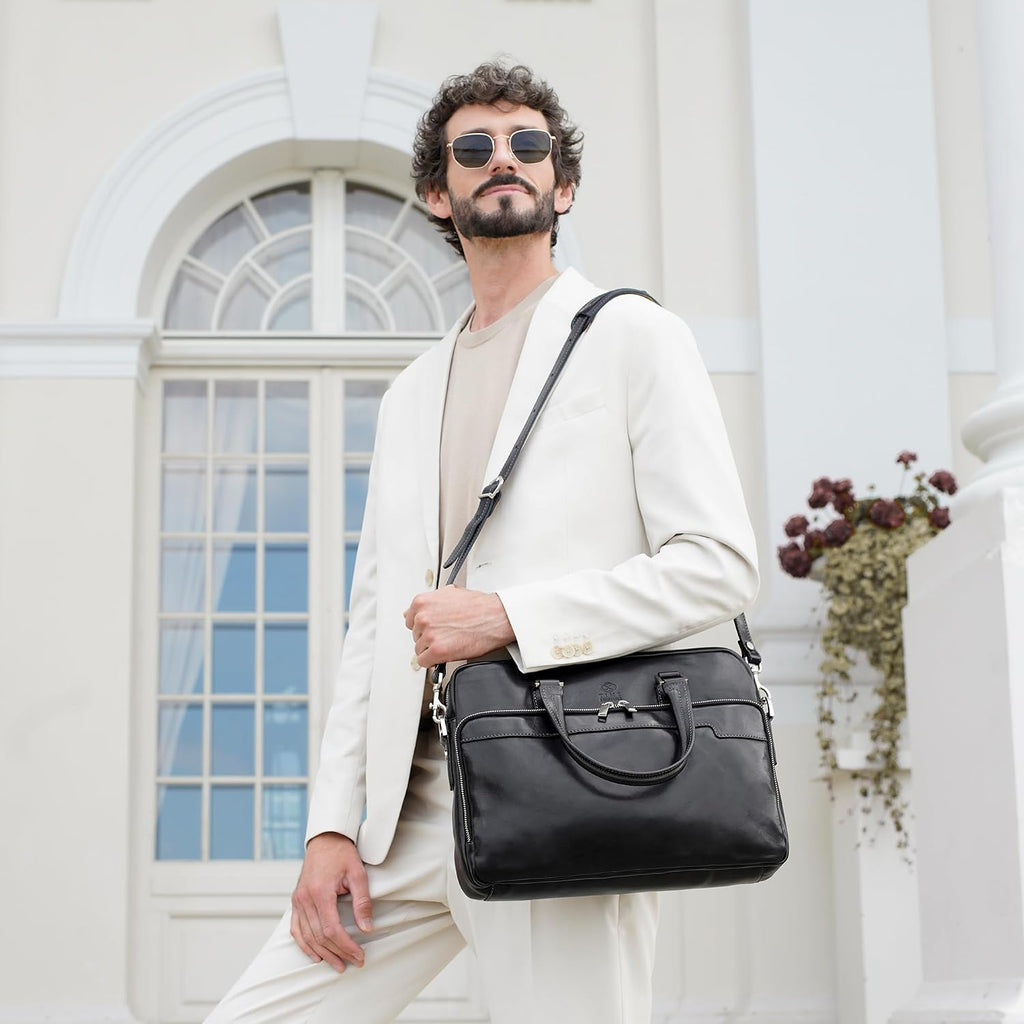 Time Resistance Leather Briefcase - Italian Handmade Leather Laptop Bag - Briefcase for Men and Women - Computer Bag