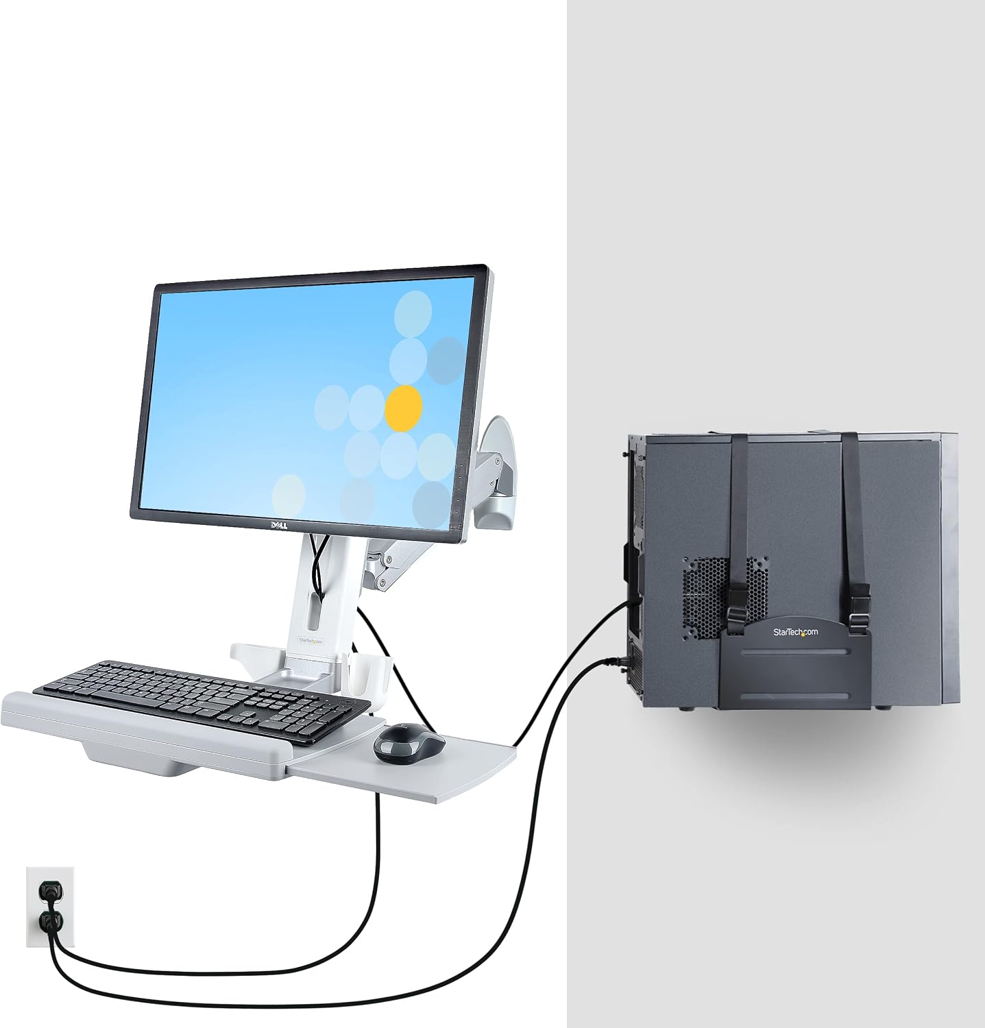 StarTech.com Wall Mount Workstation, Full Motion Sit Stand Desk w/Height Adjustable VESA Monitor Arm & Keyboard Tray, Ergonomic Wall Mounted Computer Workstation, Single Display, TAA