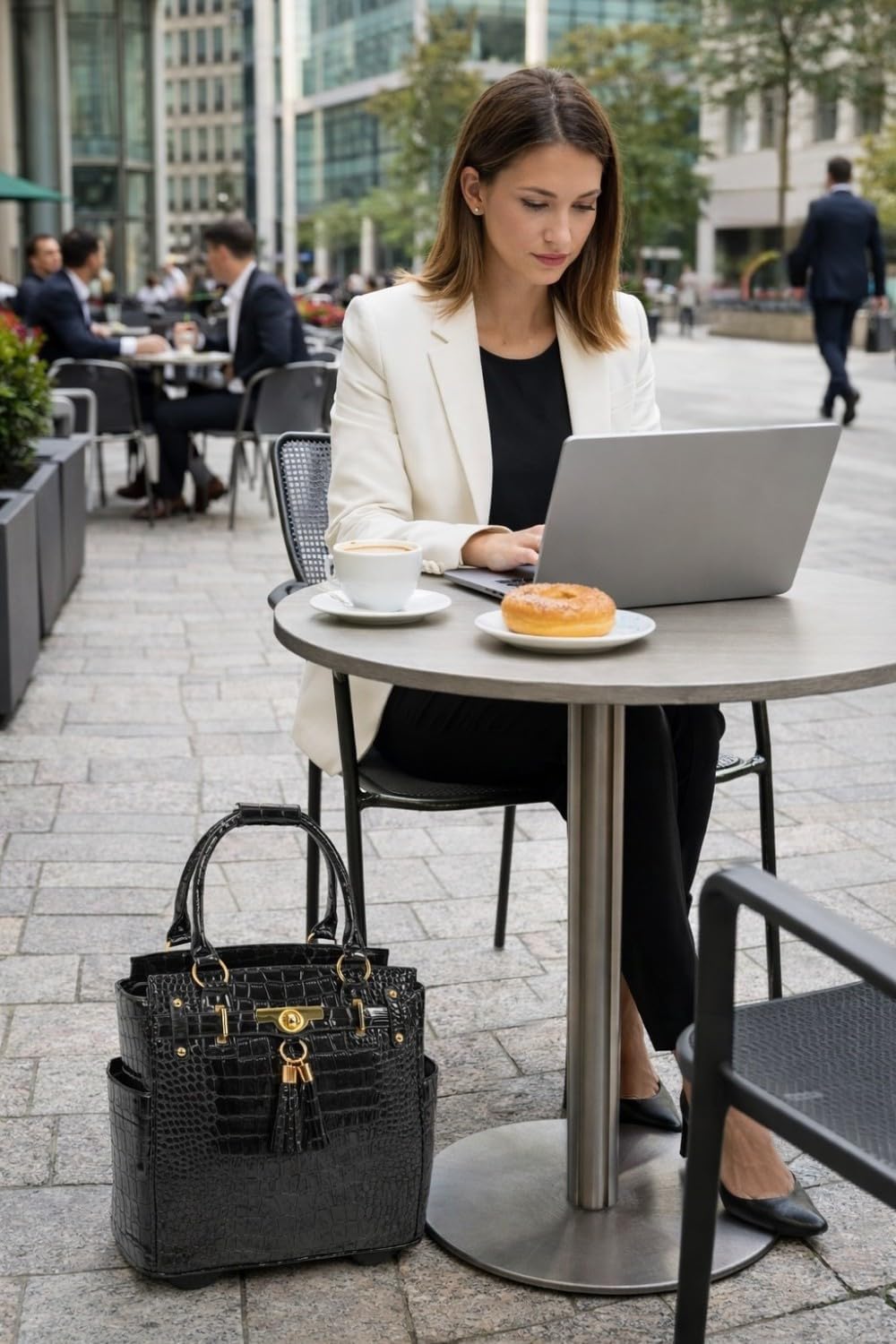 JKM & Company Rolling Laptop Bag for Women | Designer Wheeled Briefcase | Fits 13-17' Laptops | Office Travel Computer Case